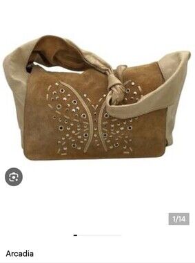 Y2K Arcadia Italy Leather vintage hobo bag gold with butterfly embossing. Rare!